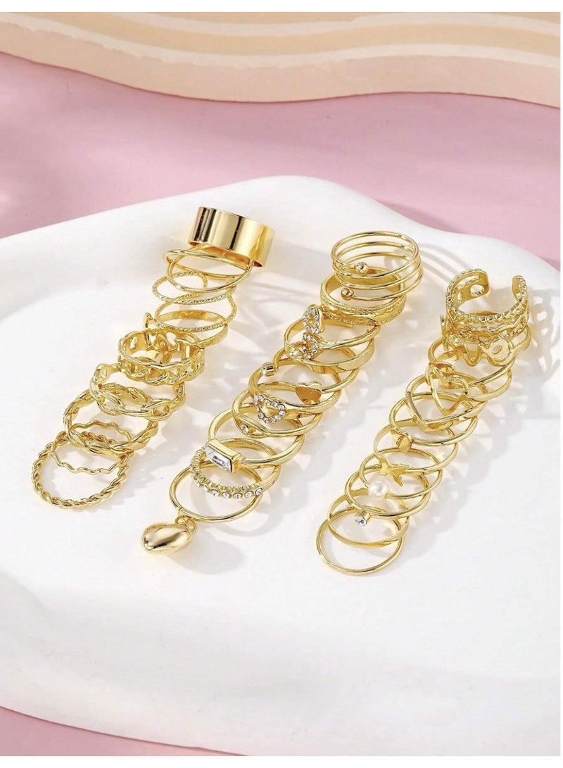 ڤيا ✨ طقم حلقات مجوهرات نسائي فاخر بطراز عتيق – 30 قطعة متنوعة - Image 4